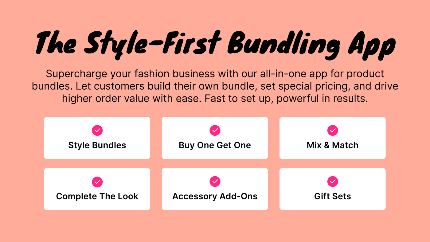 The app's offer types: style bundles, buy one get one, mix and match, complete the look, add-ons and gift sets.